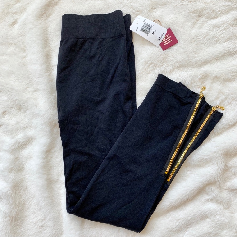 Poof! Leggings/Footless Tights with Side Gold Zipper Detail Black Size Medium
